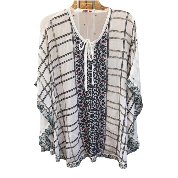 Johnny Was Cherpas Embroidered Poncho Top Women S Pullover Keyhole Tie Slits - Picture 2 of 13